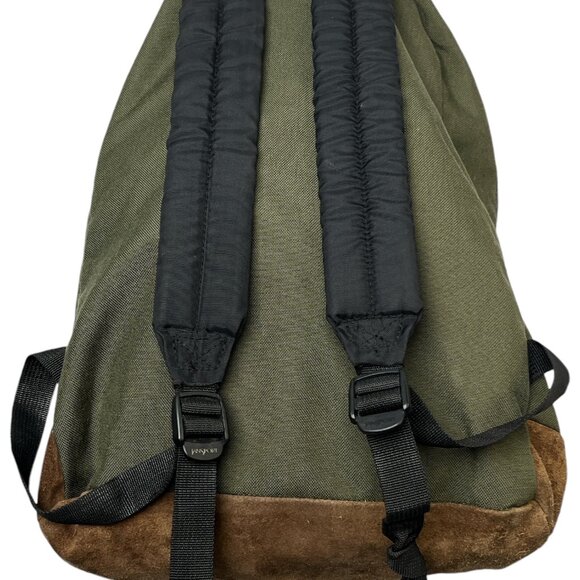 Vintage JanSport Suede Bottom Classic Backpack Olive & Brown Canvas READ - Picture 3 of 9
